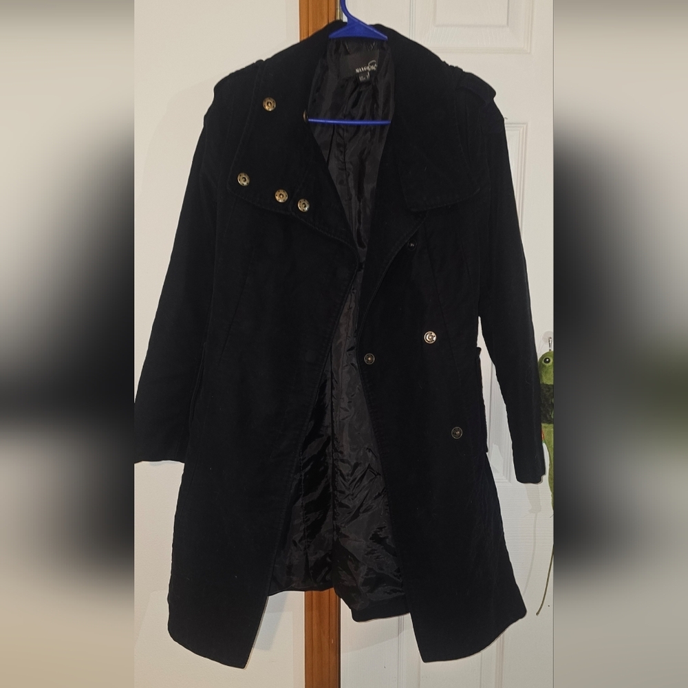 Mango Black Trench Coat with Gold Buttons